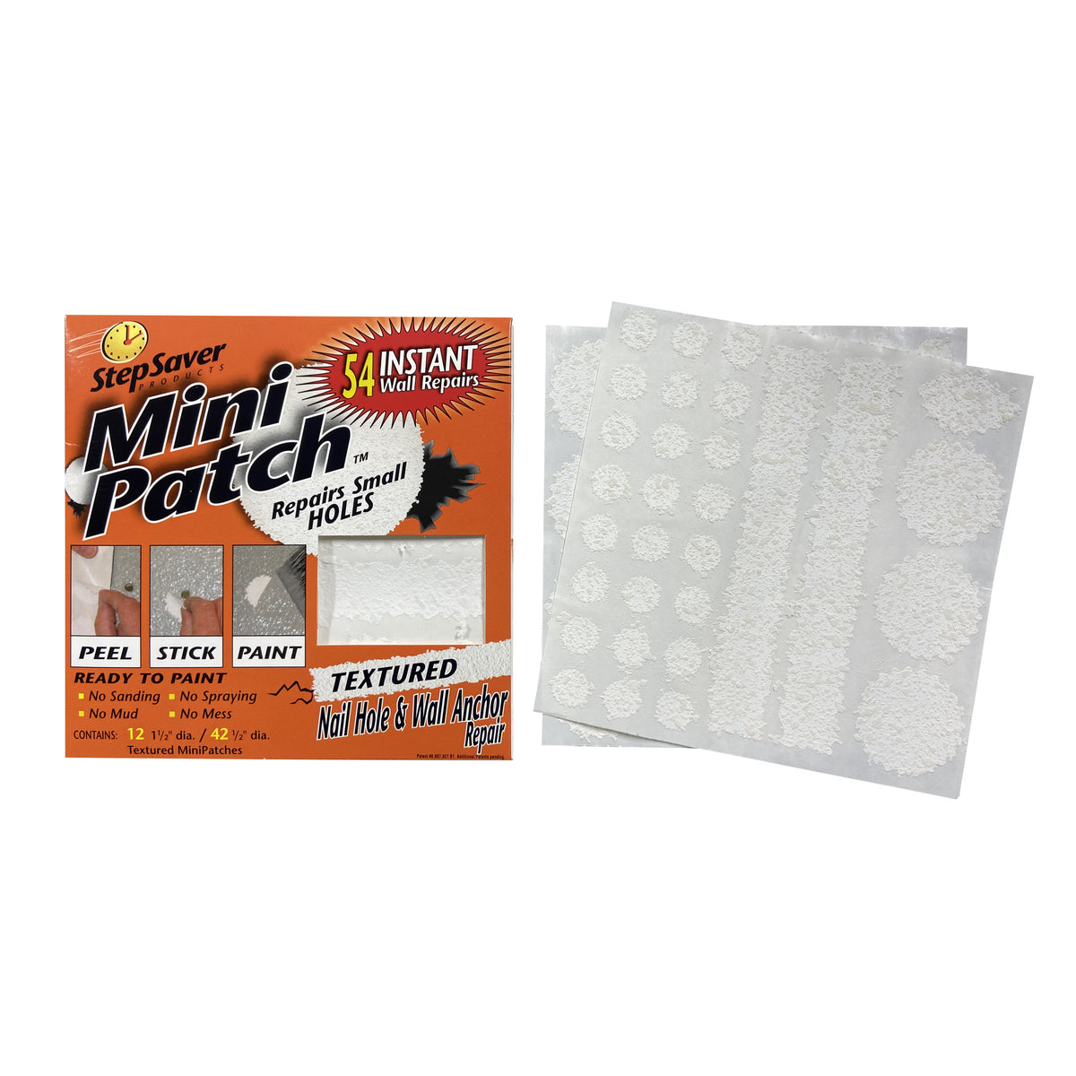 Self-Adhesive Mini Patch Smooth Wall Patch Kit (54 repairs). Patented, USA Made