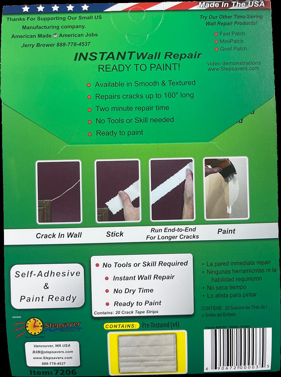 USA Made Self-Adhesive Stress Crack Tape 12' repair pack