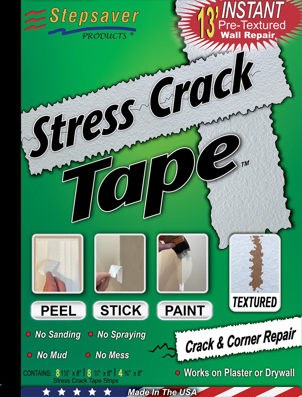 USA Made Self-Adhesive Stress Crack Tape 12' repair pack