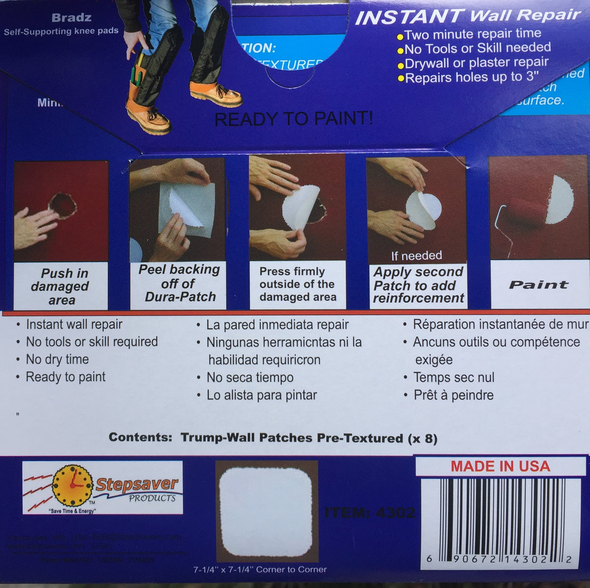 Self-Adhesive Trump-Wall Patch kit Pre-Textured. Patented, USA Made