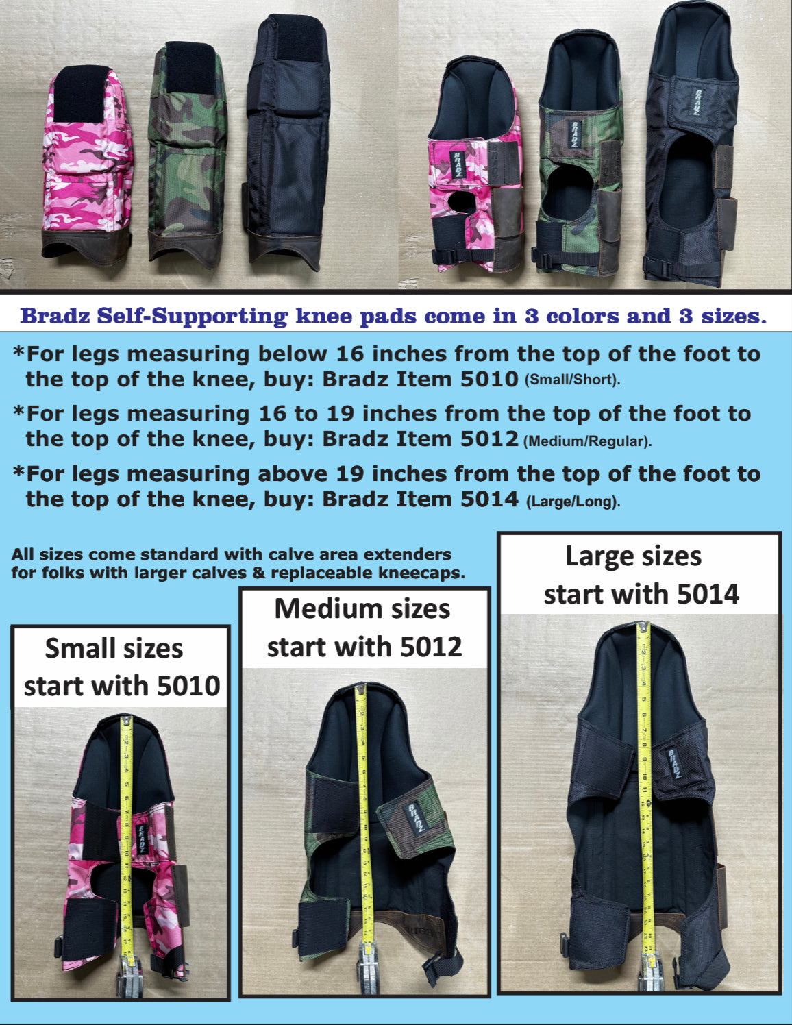 Bradz Self-Supporting Knee Pads Long (Item 5014)