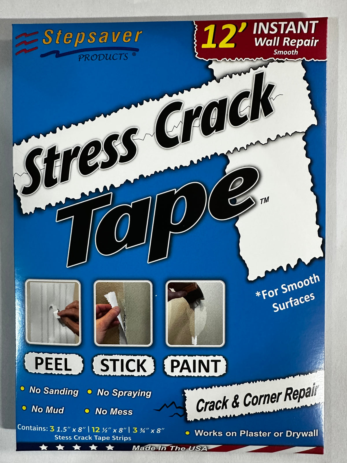 USA Made Self-Adhesive Stress Crack Tape 12' repair pack